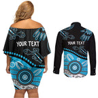 Different Not Less Autism Awareness Australia Personalised Couples Matching Off Shoulder Short Dress and Long Sleeve Button Shirt Aussie Aboriginal Lizards