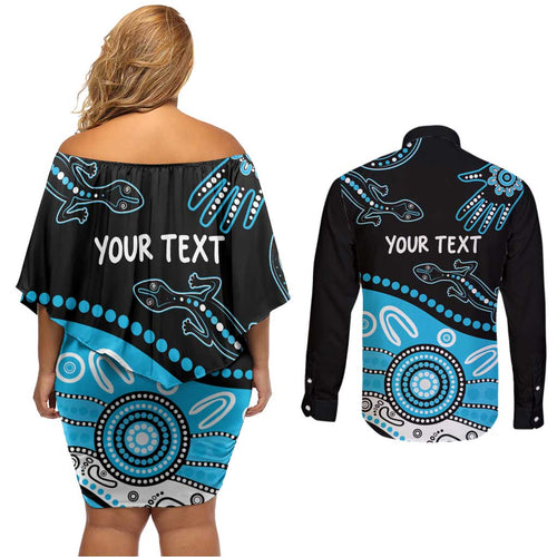 Different Not Less Autism Awareness Australia Personalised Couples Matching Off Shoulder Short Dress and Long Sleeve Button Shirt Aussie Aboriginal Lizards