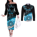 Different Not Less Autism Awareness Australia Personalised Couples Matching Off The Shoulder Long Sleeve Dress and Long Sleeve Button Shirt Aussie Aboriginal Lizards