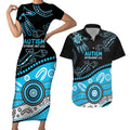 Different Not Less Autism Awareness Australia Personalised Couples Matching Short Sleeve Bodycon Dress and Hawaiian Shirt Aussie Aboriginal Lizards