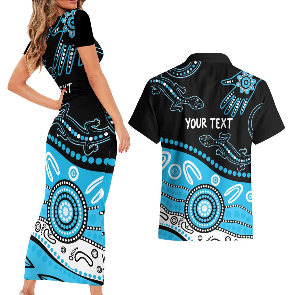 Different Not Less Autism Awareness Australia Personalised Couples Matching Short Sleeve Bodycon Dress and Hawaiian Shirt Aussie Aboriginal Lizards