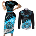 Different Not Less Autism Awareness Australia Personalised Couples Matching Short Sleeve Bodycon Dress and Long Sleeve Button Shirt Aussie Aboriginal Lizards