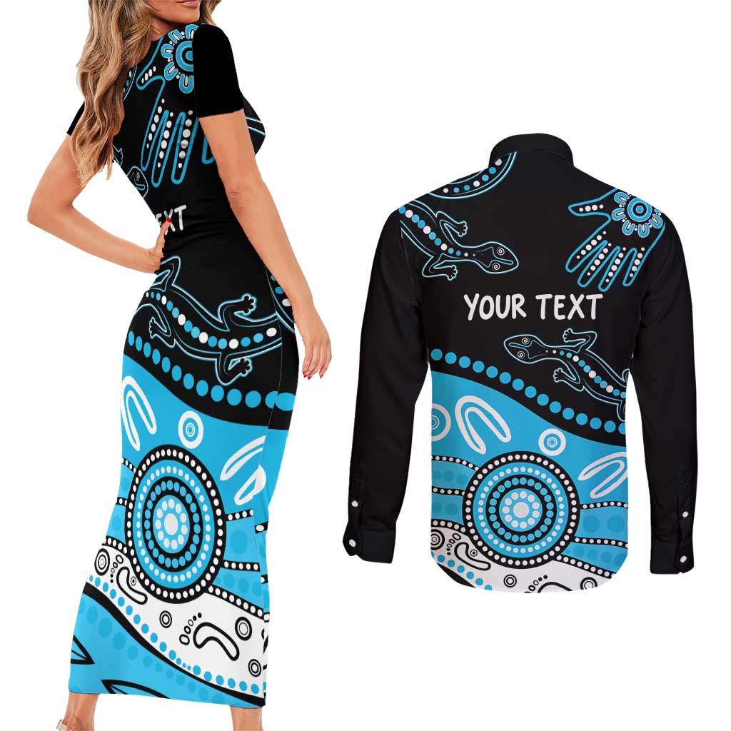 Different Not Less Autism Awareness Australia Personalised Couples Matching Short Sleeve Bodycon Dress and Long Sleeve Button Shirt Aussie Aboriginal Lizards