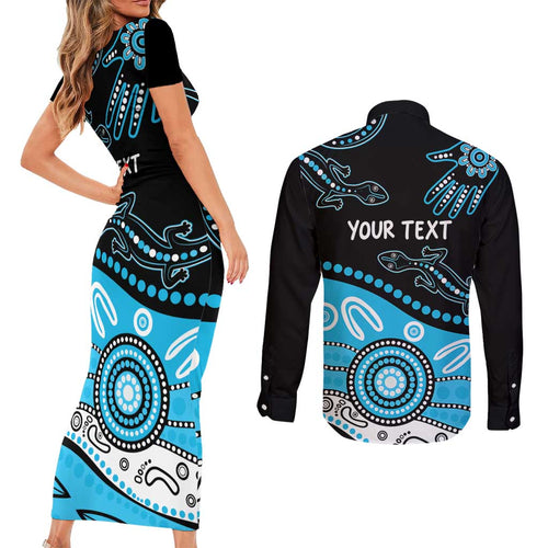 Different Not Less Autism Awareness Australia Personalised Couples Matching Short Sleeve Bodycon Dress and Long Sleeve Button Shirt Aussie Aboriginal Lizards