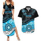 Different Not Less Autism Awareness Australia Personalised Couples Matching Summer Maxi Dress and Hawaiian Shirt Aussie Aboriginal Lizards