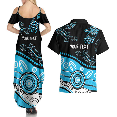 Different Not Less Autism Awareness Australia Personalised Couples Matching Summer Maxi Dress and Hawaiian Shirt Aussie Aboriginal Lizards