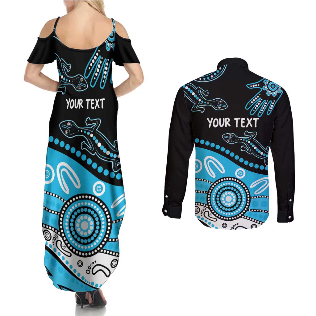 Different Not Less Autism Awareness Australia Personalised Couples Matching Summer Maxi Dress and Long Sleeve Button Shirt Aussie Aboriginal Lizards