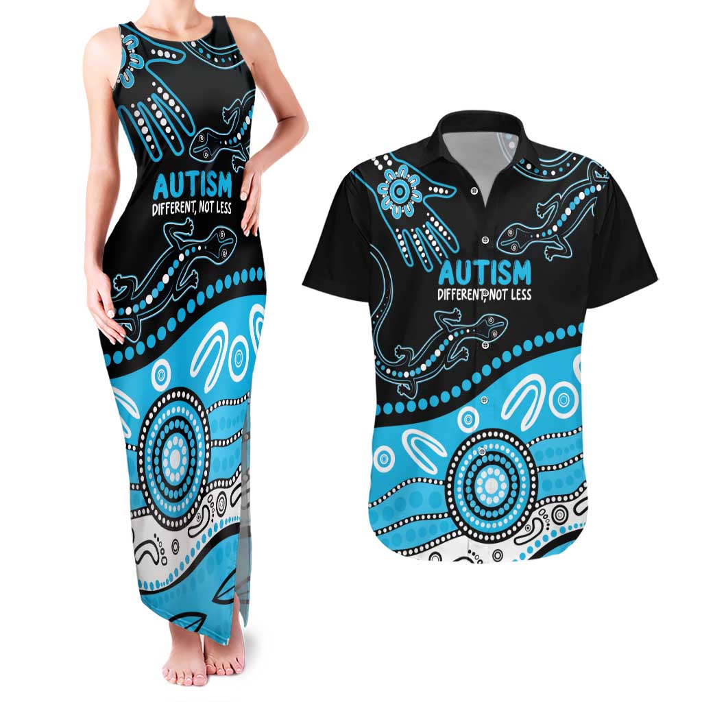 Different Not Less Autism Awareness Australia Personalised Couples Matching Tank Maxi Dress and Hawaiian Shirt Aussie Aboriginal Lizards