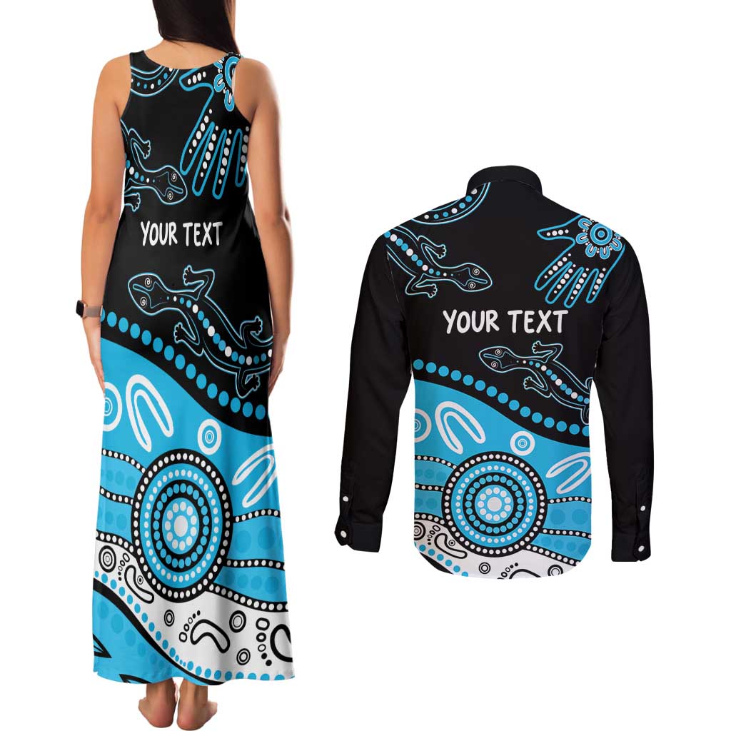 Different Not Less Autism Awareness Australia Personalised Couples Matching Tank Maxi Dress and Long Sleeve Button Shirt Aussie Aboriginal Lizards