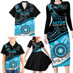 Different Not Less Autism Awareness Australia Personalised Family Matching Long Sleeve Bodycon Dress and Hawaiian Shirt Aussie Aboriginal Lizards