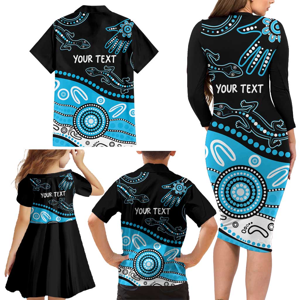 Different Not Less Autism Awareness Australia Personalised Family Matching Long Sleeve Bodycon Dress and Hawaiian Shirt Aussie Aboriginal Lizards
