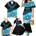 Different Not Less Autism Awareness Australia Personalised Family Matching Mermaid Dress and Hawaiian Shirt Aussie Aboriginal Lizards