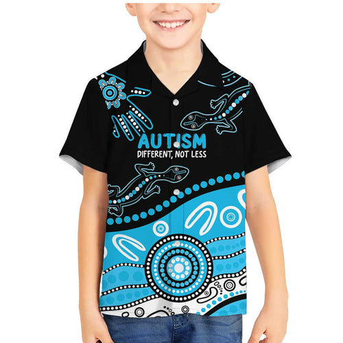 Different Not Less Autism Awareness Australia Personalised Family Matching Mermaid Dress and Hawaiian Shirt Aussie Aboriginal Lizards