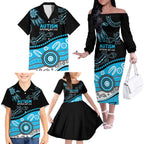 Different Not Less Autism Awareness Australia Personalised Family Matching Off The Shoulder Long Sleeve Dress and Hawaiian Shirt Aussie Aboriginal Lizards