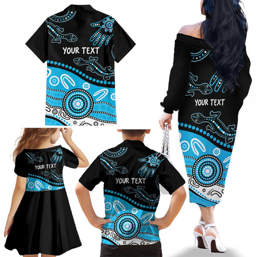 Different Not Less Autism Awareness Australia Personalised Family Matching Off The Shoulder Long Sleeve Dress and Hawaiian Shirt Aussie Aboriginal Lizards