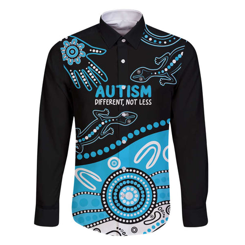 Different Not Less Autism Awareness Australia Personalised Family Matching Off The Shoulder Long Sleeve Dress and Hawaiian Shirt Aussie Aboriginal Lizards
