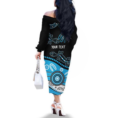 Different Not Less Autism Awareness Australia Personalised Family Matching Off The Shoulder Long Sleeve Dress and Hawaiian Shirt Aussie Aboriginal Lizards