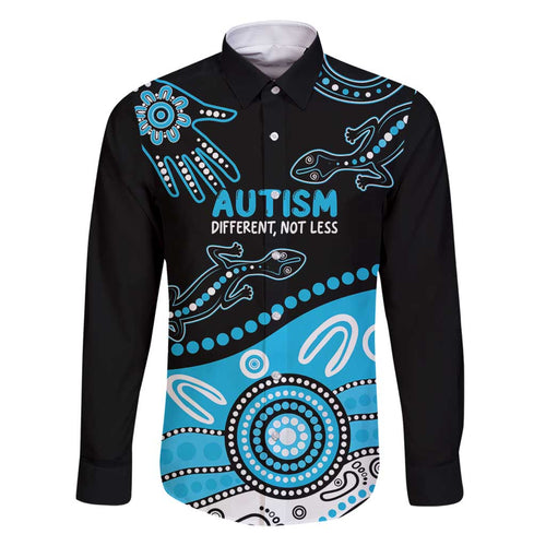 Different Not Less Autism Awareness Australia Personalised Family Matching Off Shoulder Maxi Dress and Hawaiian Shirt Aussie Aboriginal Lizards