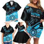 Different Not Less Autism Awareness Australia Personalised Family Matching Off Shoulder Short Dress and Hawaiian Shirt Aussie Aboriginal Lizards
