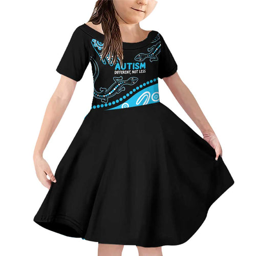 Different Not Less Autism Awareness Australia Personalised Family Matching Off Shoulder Short Dress and Hawaiian Shirt Aussie Aboriginal Lizards