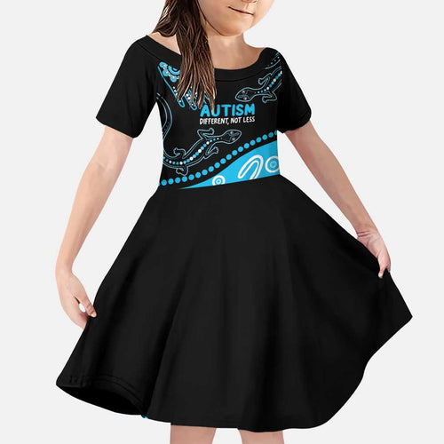 Different Not Less Autism Awareness Australia Personalised Family Matching Puletasi and Hawaiian Shirt Aussie Aboriginal Lizards