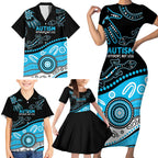 Different Not Less Autism Awareness Australia Personalised Family Matching Short Sleeve Bodycon Dress and Hawaiian Shirt Aussie Aboriginal Lizards