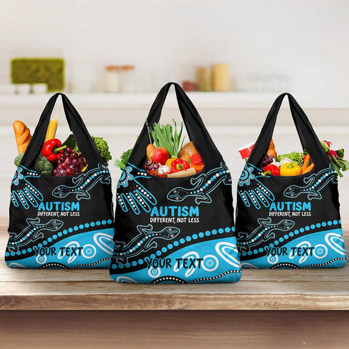 Different Not Less Autism Awareness Australia Personalised Grocery Bag Aussie Aboriginal Lizards