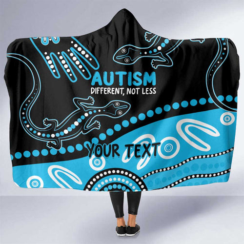 Different Not Less Autism Awareness Australia Personalised Hooded Blanket Aussie Aboriginal Lizards