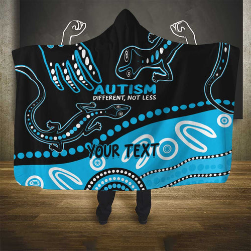 Different Not Less Autism Awareness Australia Personalised Hooded Blanket Aussie Aboriginal Lizards