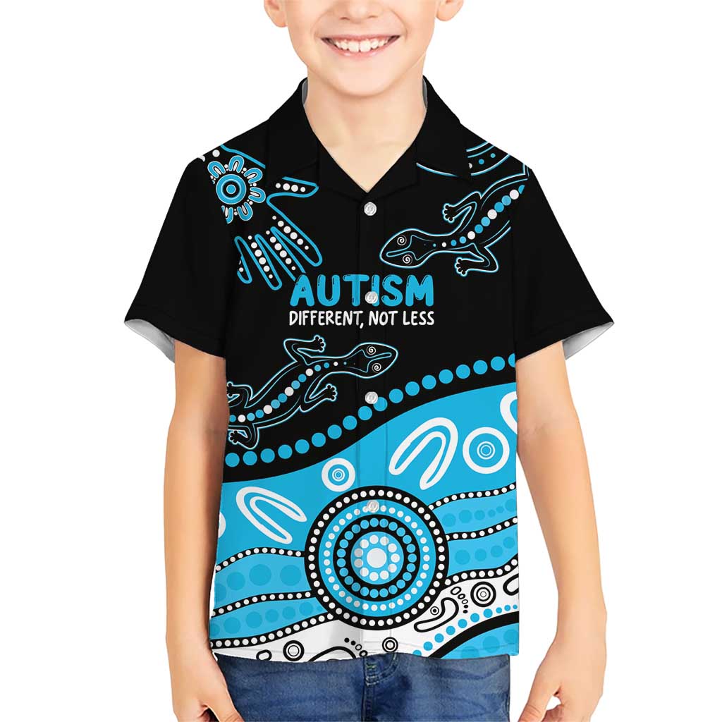 Different Not Less Autism Awareness Australia Personalised Kid Hawaiian Shirt Aussie Aboriginal Lizards
