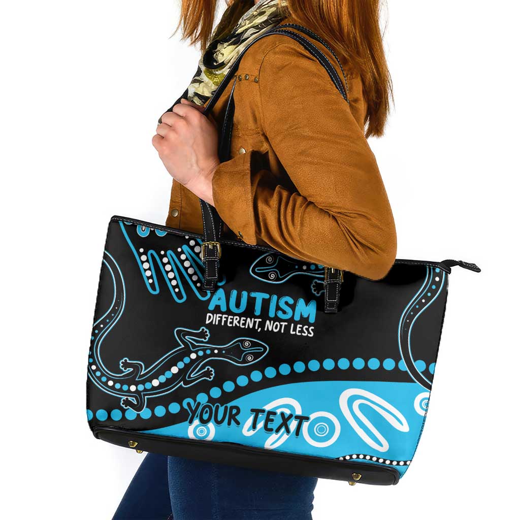 Different Not Less Autism Awareness Australia Personalised Leather Tote Bag Aussie Aboriginal Lizards