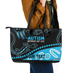 Different Not Less Autism Awareness Australia Personalised Leather Tote Bag Aussie Aboriginal Lizards