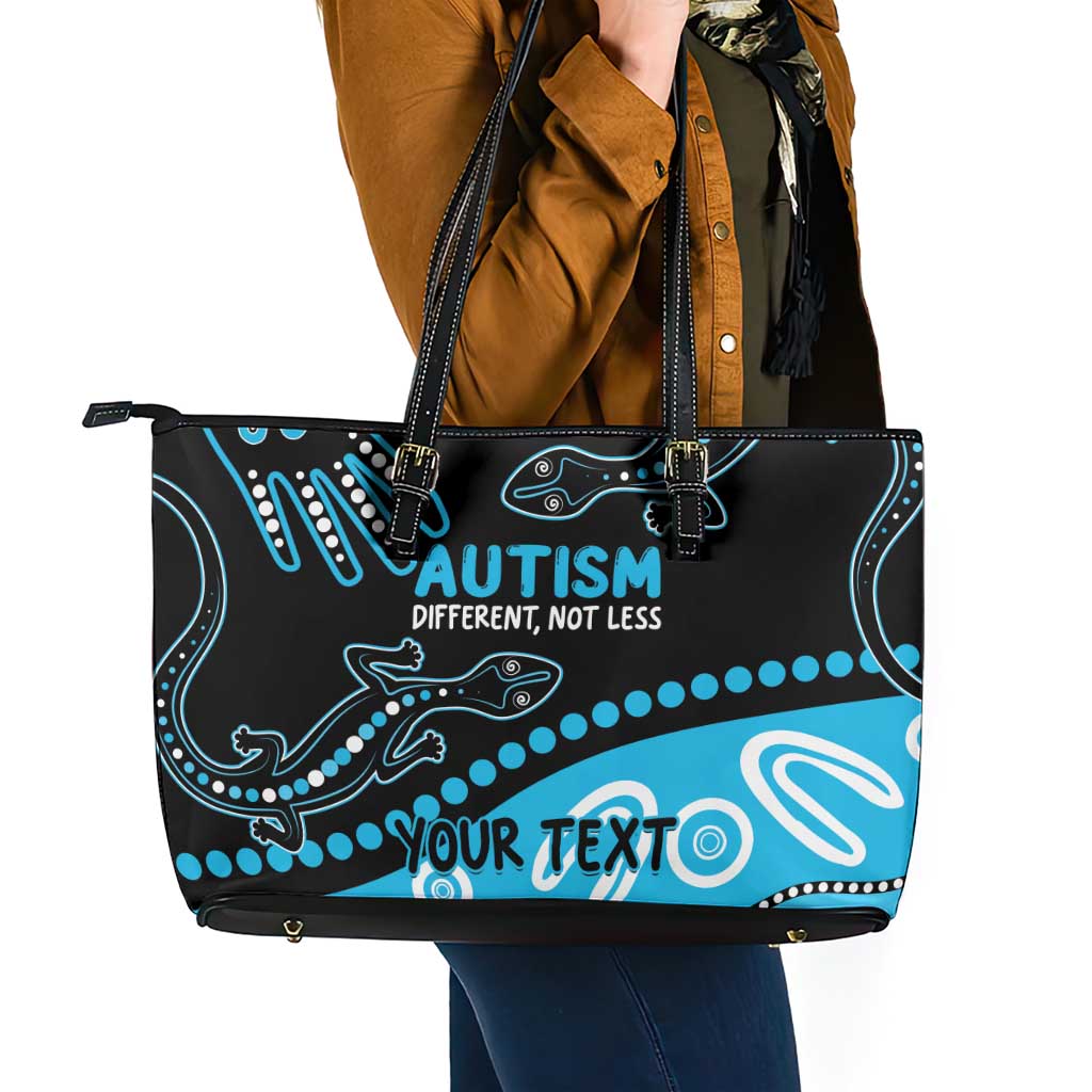 Different Not Less Autism Awareness Australia Personalised Leather Tote Bag Aussie Aboriginal Lizards