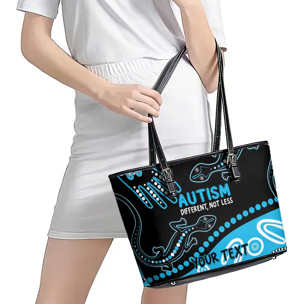Different Not Less Autism Awareness Australia Personalised Leather Tote Bag Aussie Aboriginal Lizards