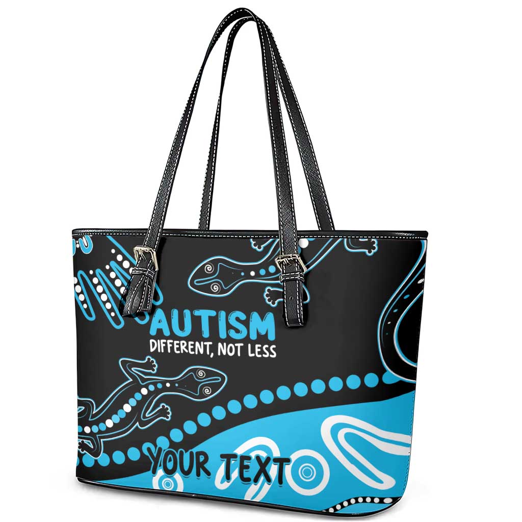 Different Not Less Autism Awareness Australia Personalised Leather Tote Bag Aussie Aboriginal Lizards