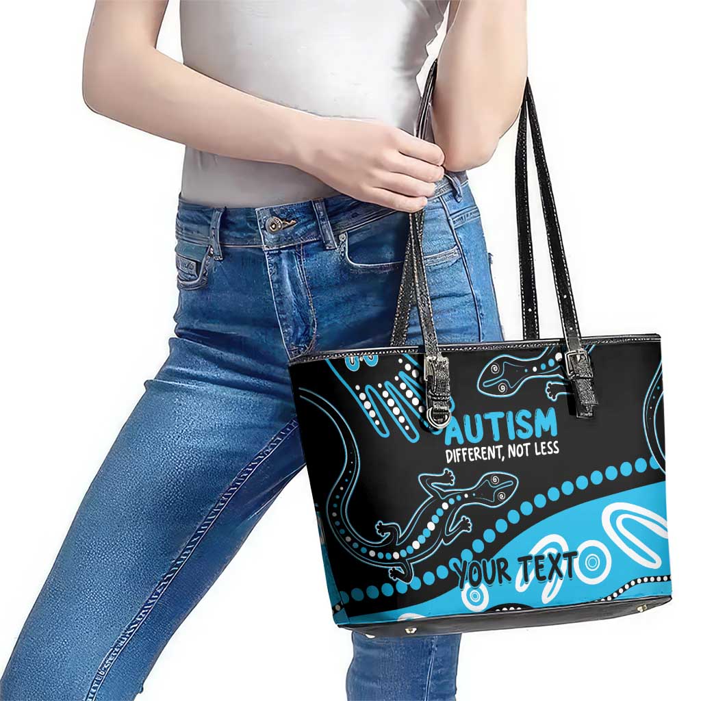 Different Not Less Autism Awareness Australia Personalised Leather Tote Bag Aussie Aboriginal Lizards