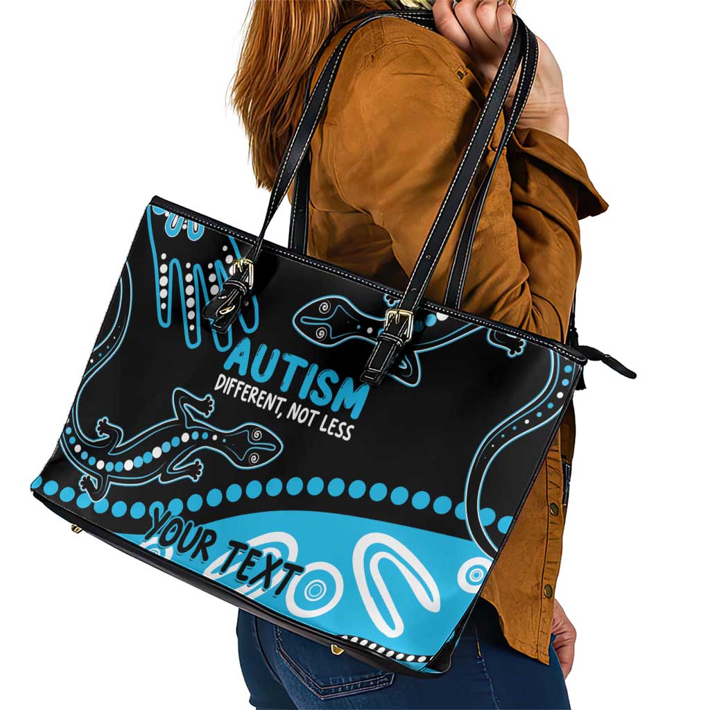 Different Not Less Autism Awareness Australia Personalised Leather Tote Bag Aussie Aboriginal Lizards
