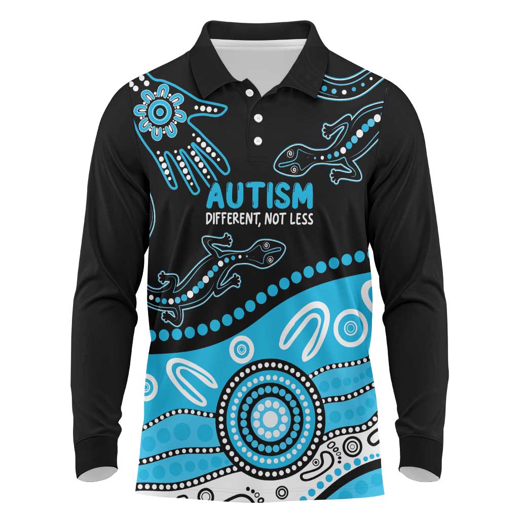 Different Not Less Autism Awareness Australia Personalised Long Sleeve Polo Shirt Aussie Aboriginal Lizards