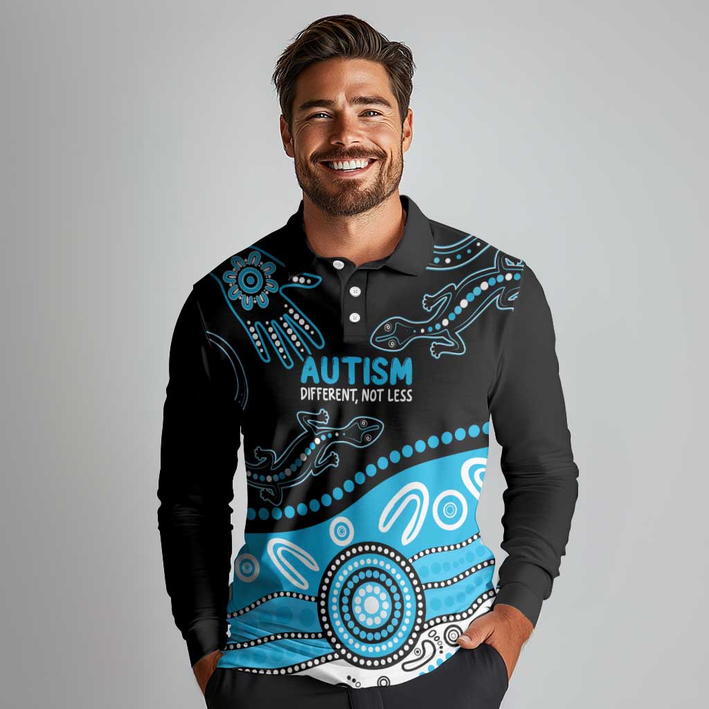 Different Not Less Autism Awareness Australia Personalised Long Sleeve Polo Shirt Aussie Aboriginal Lizards