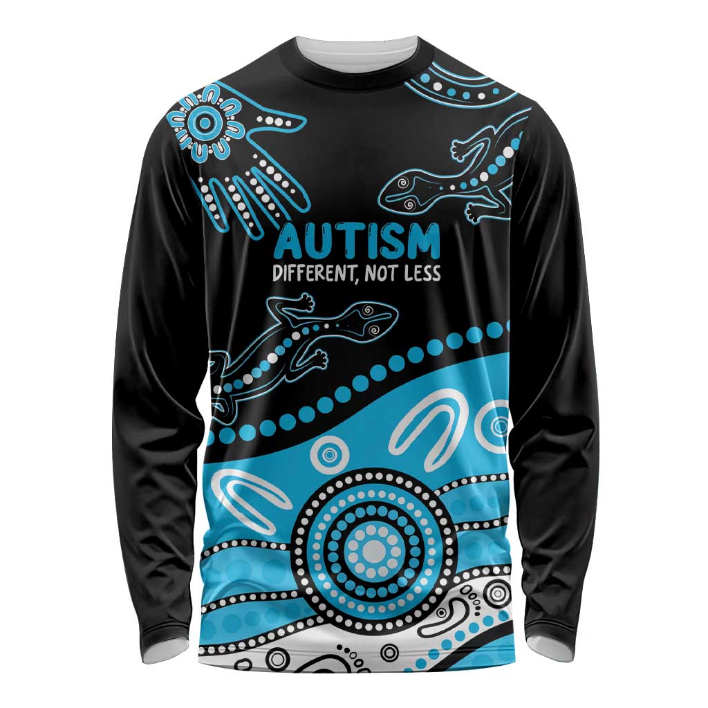 Different Not Less Autism Awareness Australia Personalised Long Sleeve Shirt Aussie Aboriginal Lizards
