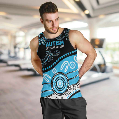 Different Not Less Autism Awareness Australia Personalised Men Tank Top Aussie Aboriginal Lizards