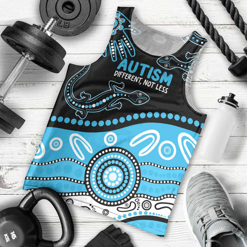 Different Not Less Autism Awareness Australia Personalised Men Tank Top Aussie Aboriginal Lizards