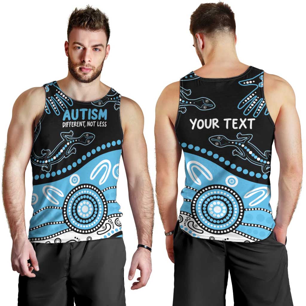 Different Not Less Autism Awareness Australia Personalised Men Tank Top Aussie Aboriginal Lizards