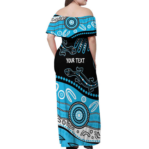 Different Not Less Autism Awareness Australia Personalised Off Shoulder Maxi Dress Aussie Aboriginal Lizards