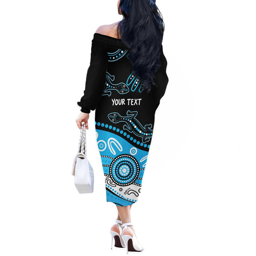 Different Not Less Autism Awareness Australia Personalised Off The Shoulder Long Sleeve Dress Aussie Aboriginal Lizards