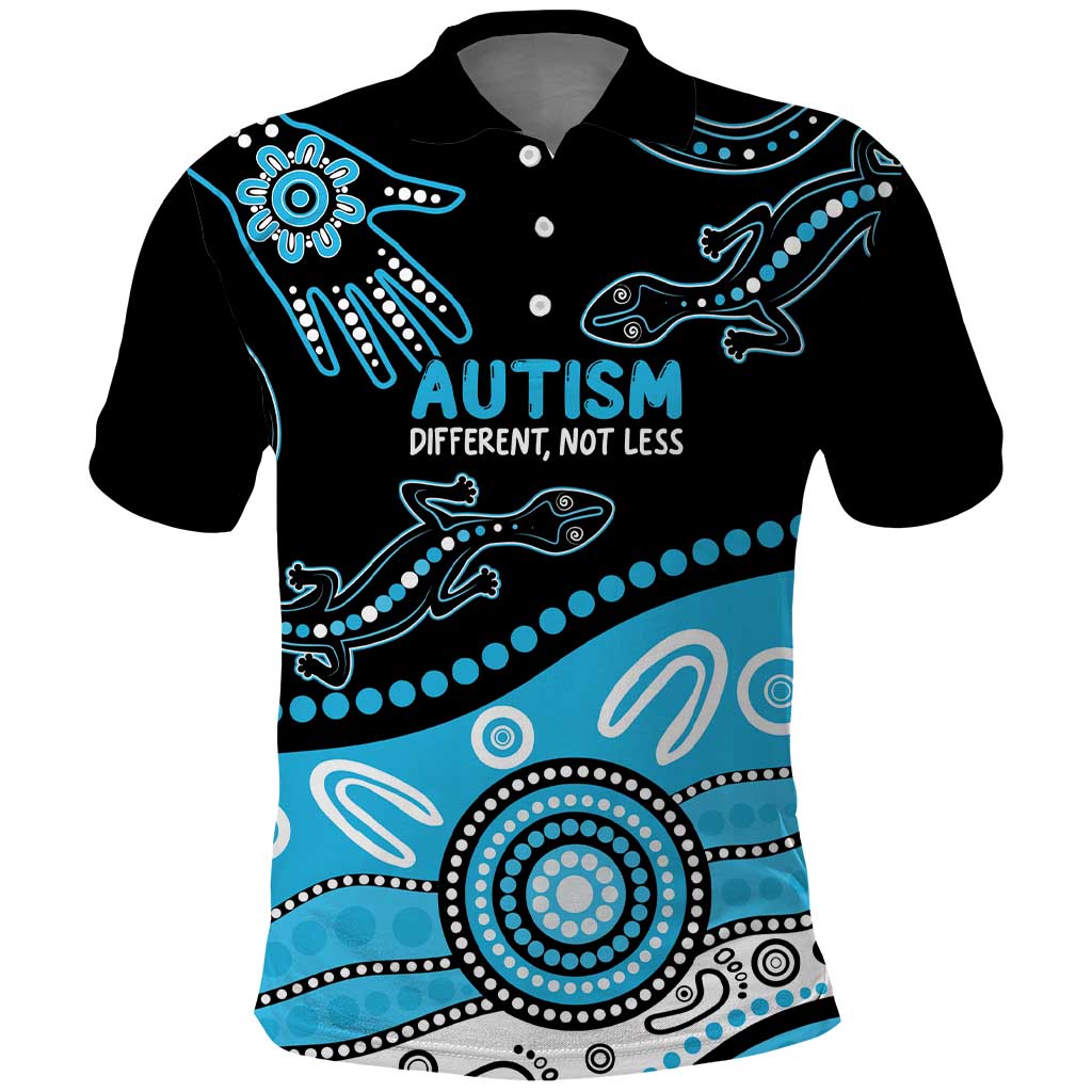 Different Not Less Autism Awareness Australia Personalised Polo Shirt Aussie Aboriginal Lizards