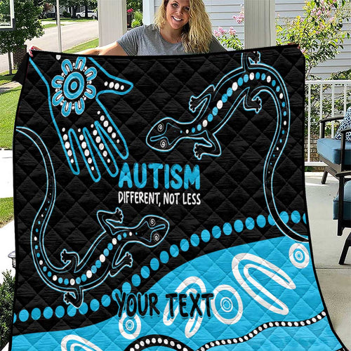 Different Not Less Autism Awareness Australia Personalised Quilt Aussie Aboriginal Lizards