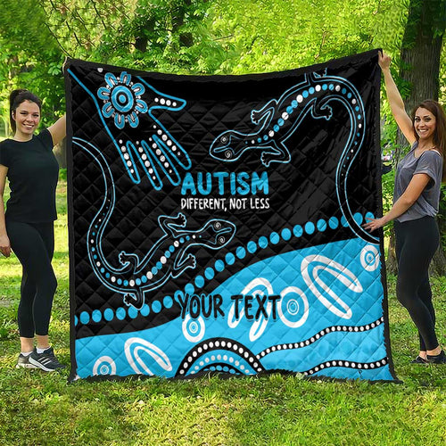 Different Not Less Autism Awareness Australia Personalised Quilt Aussie Aboriginal Lizards