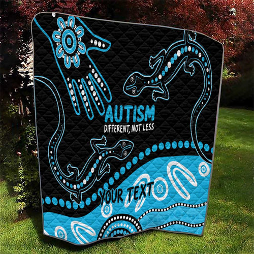 Different Not Less Autism Awareness Australia Personalised Quilt Aussie Aboriginal Lizards