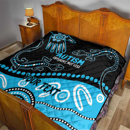 Different Not Less Autism Awareness Australia Personalised Quilt Aussie Aboriginal Lizards